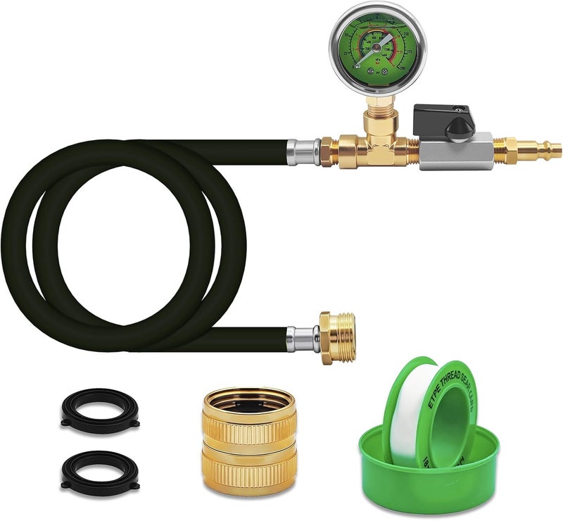 HFVSLFA RV Winterizing Kit with Pressure Gauge, 60inch RV Winterize Hose with 3/4" GHT Blow Out Fitting Adaptor & 1/4" Quick Connect Plug, Sprinkler Winterization for RV, Camper, Boat, Travel Trailer, Black - Image 1